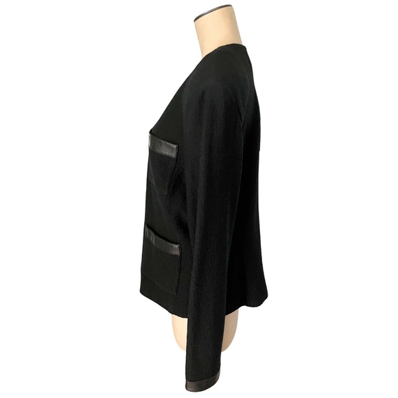 Misses' St. John Tweed-Like Knit Cardigan/Jacket with Leather Trim // Size 14 - Picture 5 of 8